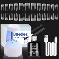 Beetles front packaging showing full coffin nail kit for easy at-home use