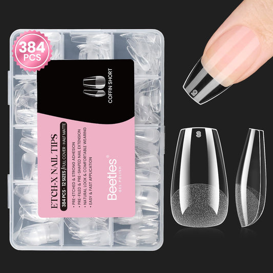 Beetles brand front packaging showing coffin short full-cover set and clear benefits