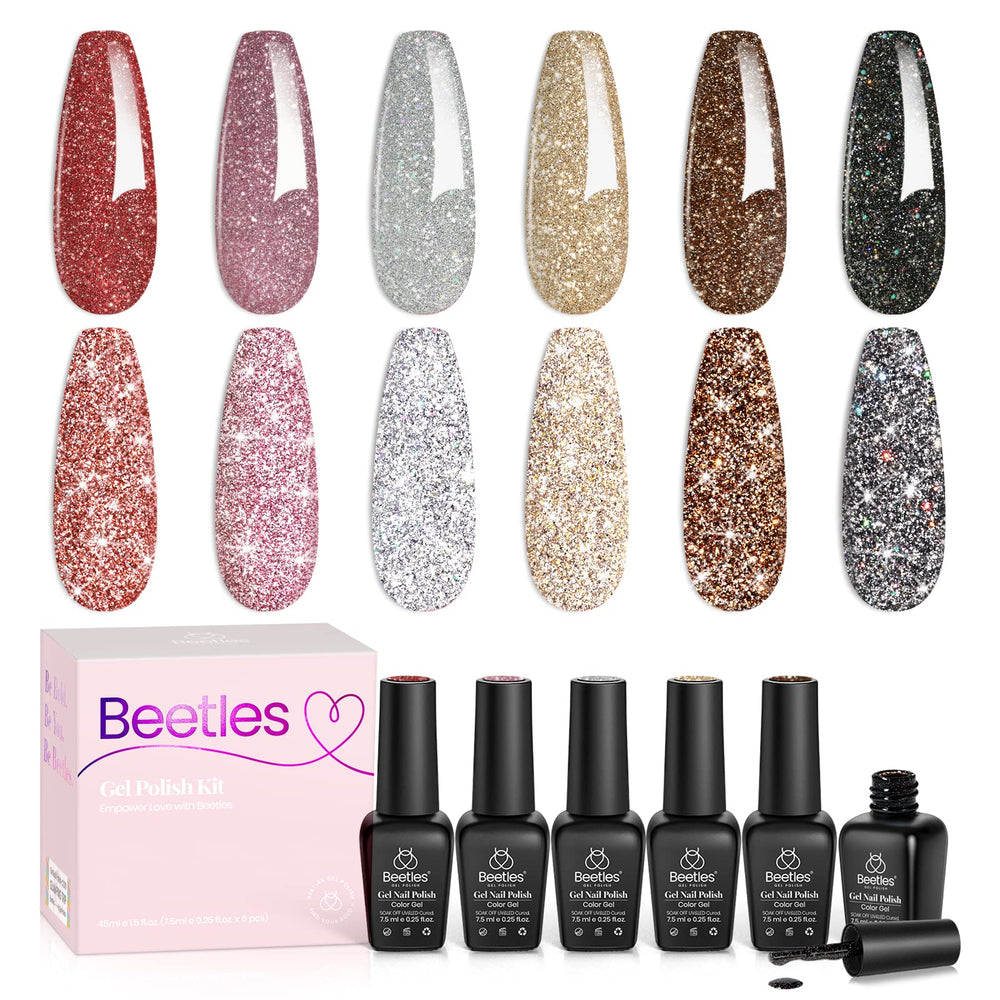 beetles front packaging showing six glitter gel bottles and gift-ready presentation