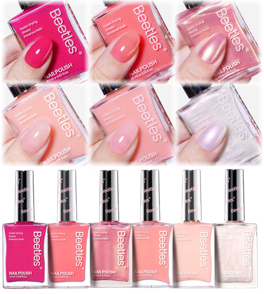 Beetles Gel Polish front packaging showing six shades and quick-dry benefit
