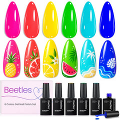 Beetles neon gel set front packaging showing six bright colors and clear benefit