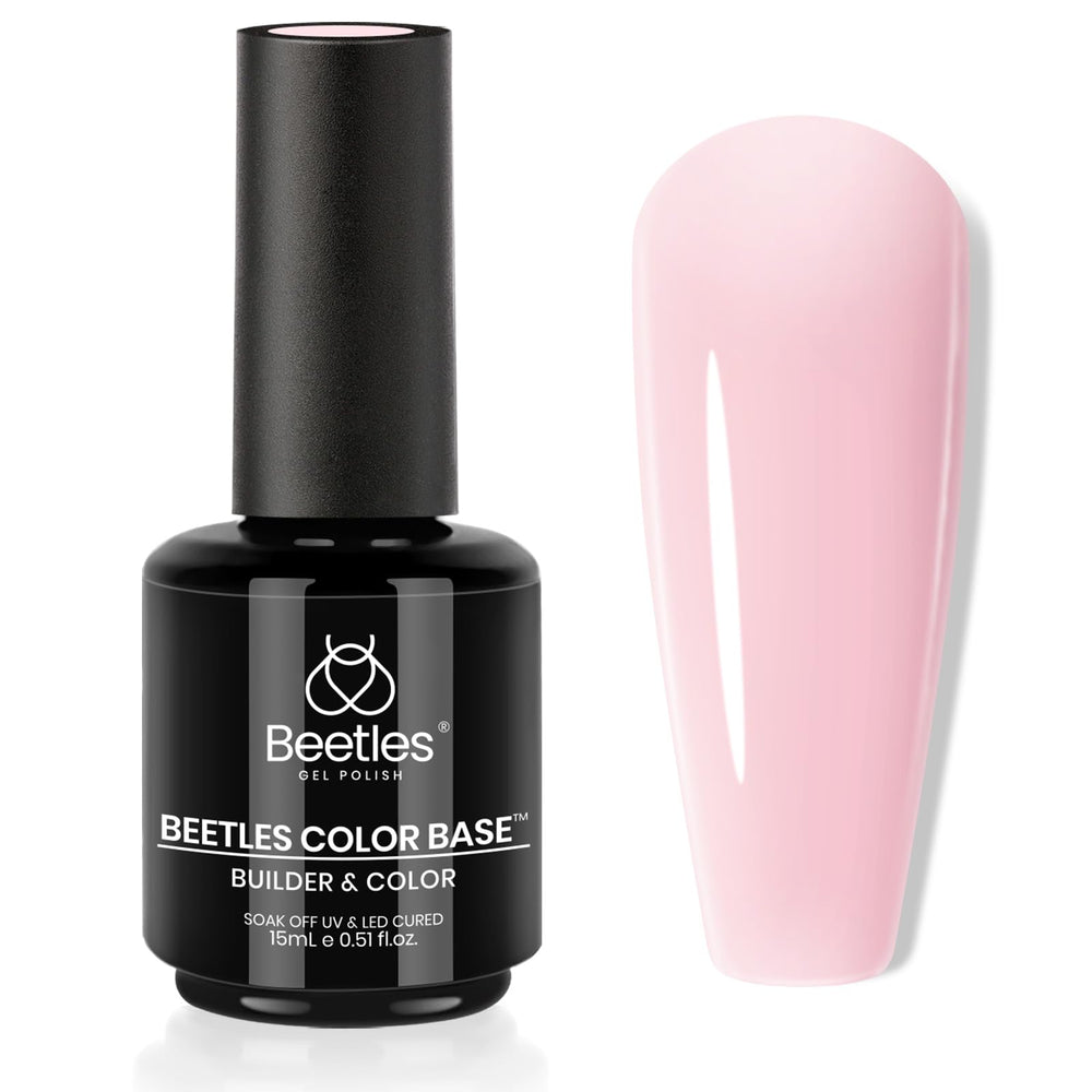 Beetles bottle front packaging showing nude pink polish and benefits