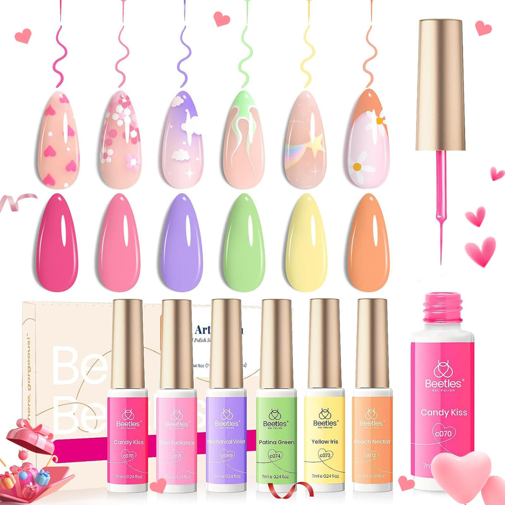 beetles front packaging showing six pastel gel liners and vibrant gift-ready presentation