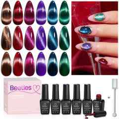 beetles front packaging set showing six colorful bottles and magnet — premium gift