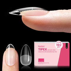 Beetles Gel Polish front packaging showing 192 short almond tips for easy selection and storage