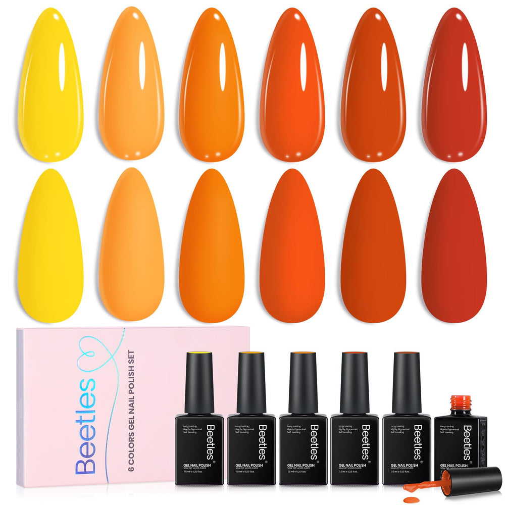 beetles front packaging showing six warm sunset gel colors and gift-ready box