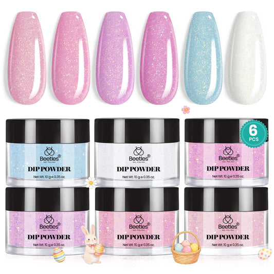 beetles front packaging showing six dip powder jars and vibrant colors, easy selection