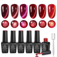 Beetles front packaging showing six burgundy gel polish bottles and magnet, professional gift-ready set