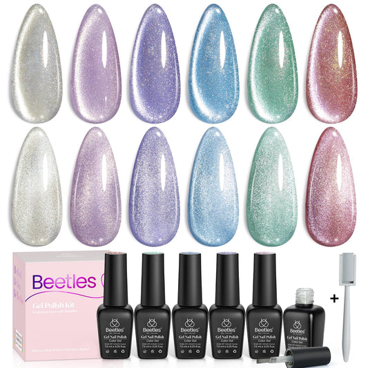 beetles front packaging showing six polish bottles and magnet, ideal gift presentation
