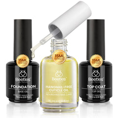 Beetles Gel Polish front packaging showing three 15ml bottles and kit benefits