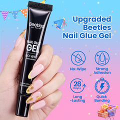 Beetles close detail of gel filling nail tip gap for seamless, natural-looking bond