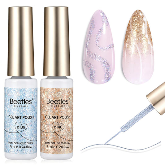 Beetles Gel Polish front packaging showing two metallic gel liners and branding benefit neat storage