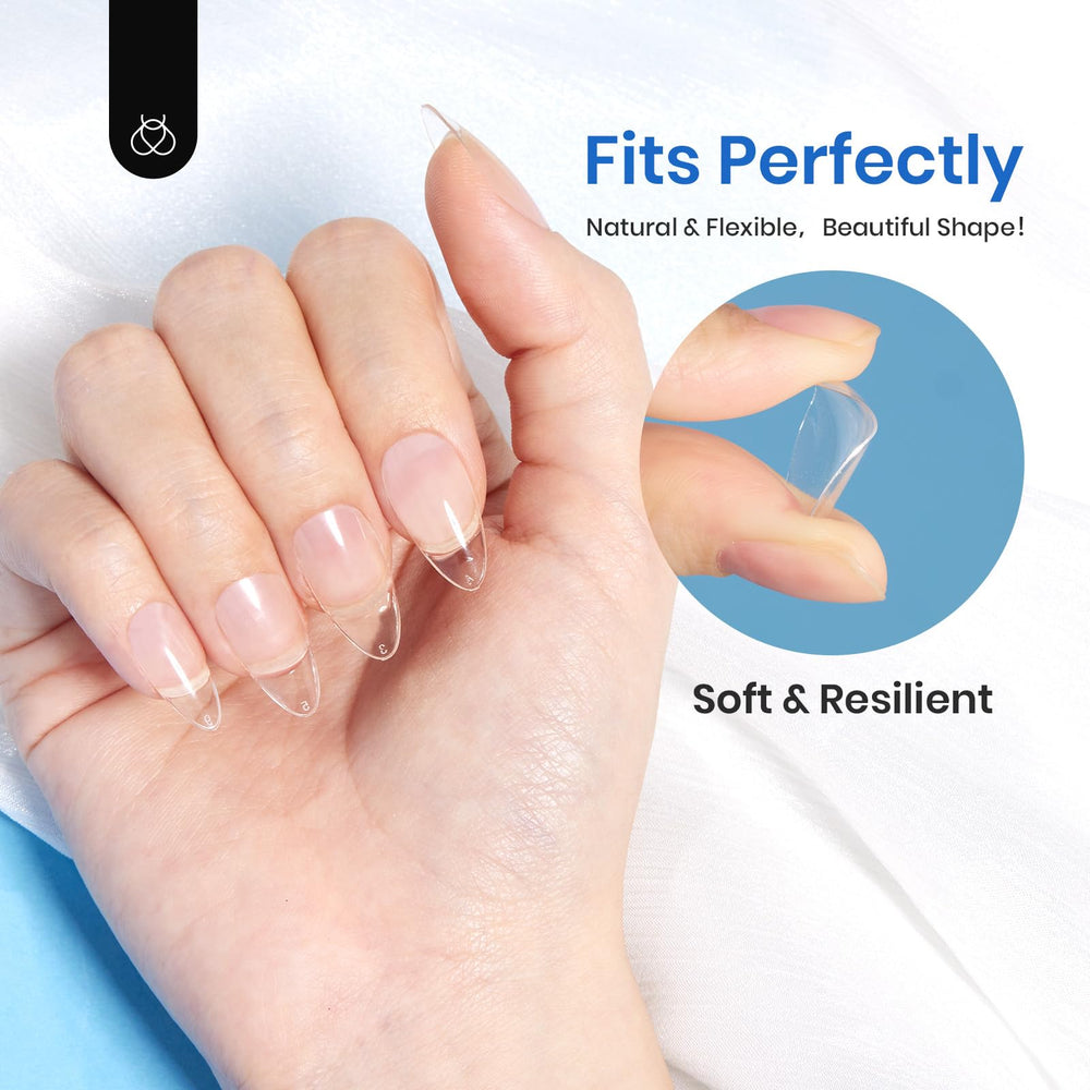 Beetles Gel Polish finished press-on set displaying short almond shape