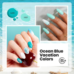 beetles Gel Polish on nails in a beach setting illustrating long-lasting glossy finish