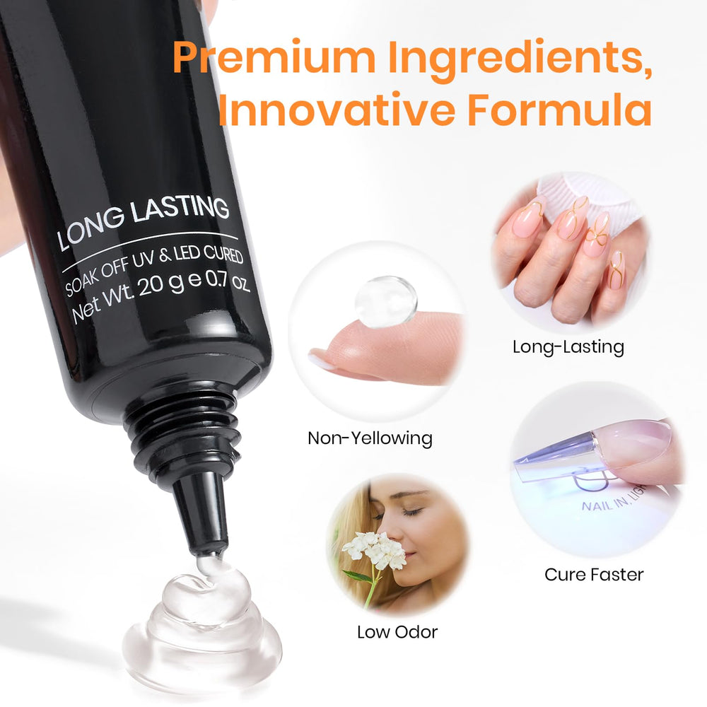 beetles Gel Polish being applied to press-on nails before UV curing, speeds whole-hand application