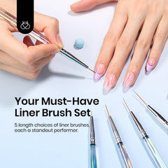 Beetles Gel Polish five brush lengths laid out for precision choices