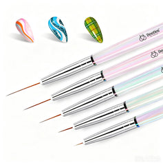 Beetles Gel Polish front packaging showing five liner brushes and benefits