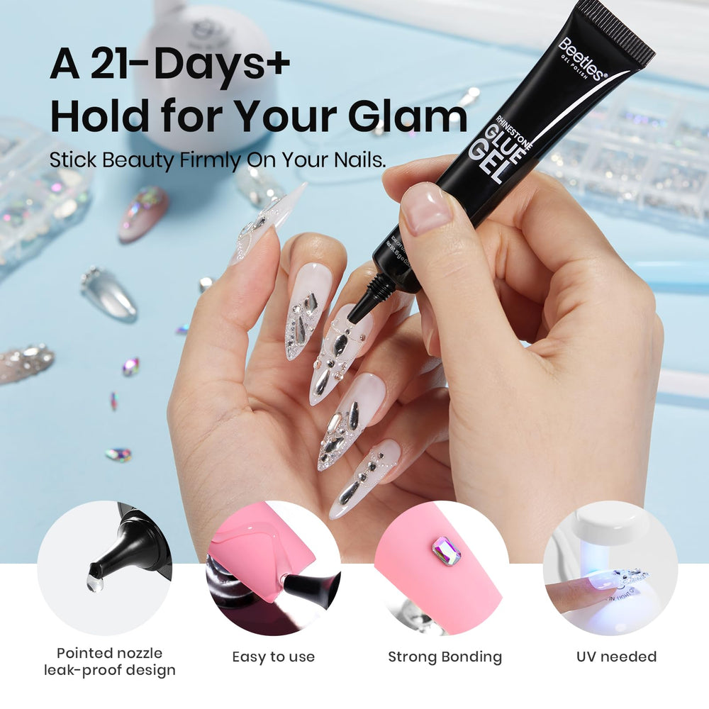 beetles Gel Polish oval plates and dual-ended brush tools for tidy gem placement
