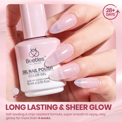 Beetles applied on nails in French style demonstrating natural shimmer and salon finish