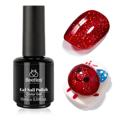 Beetles Gel Polish bottle front view showing wine-red shimmer and size