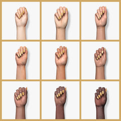 Beetles Gel Polish cured nail swatch displaying high-gloss champagne-gold sparkle