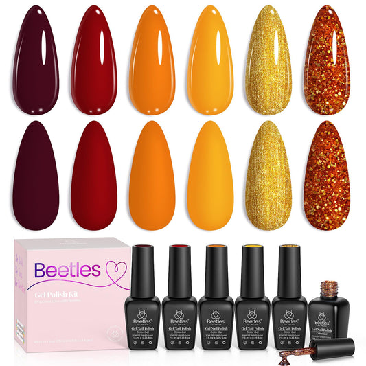 beetles front packaging showing six autumn gel bottles and kit benefits
