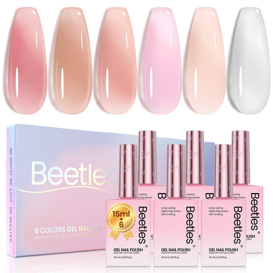Beetles front packaging showing six 15ml jelly gel bottles for easy selection
