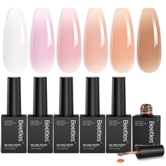 Beetles jelly gel front packaging showing six translucent shades and glossy finish benefit