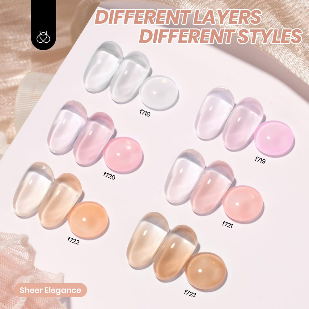 Beetles jelly gel swatches on nail fan illustrating buildable coverage benefit