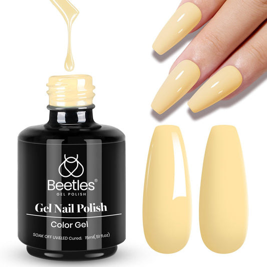Beetles gel polish front bottle showing Lemon Chiffon color and 15ml size, vibrant finish