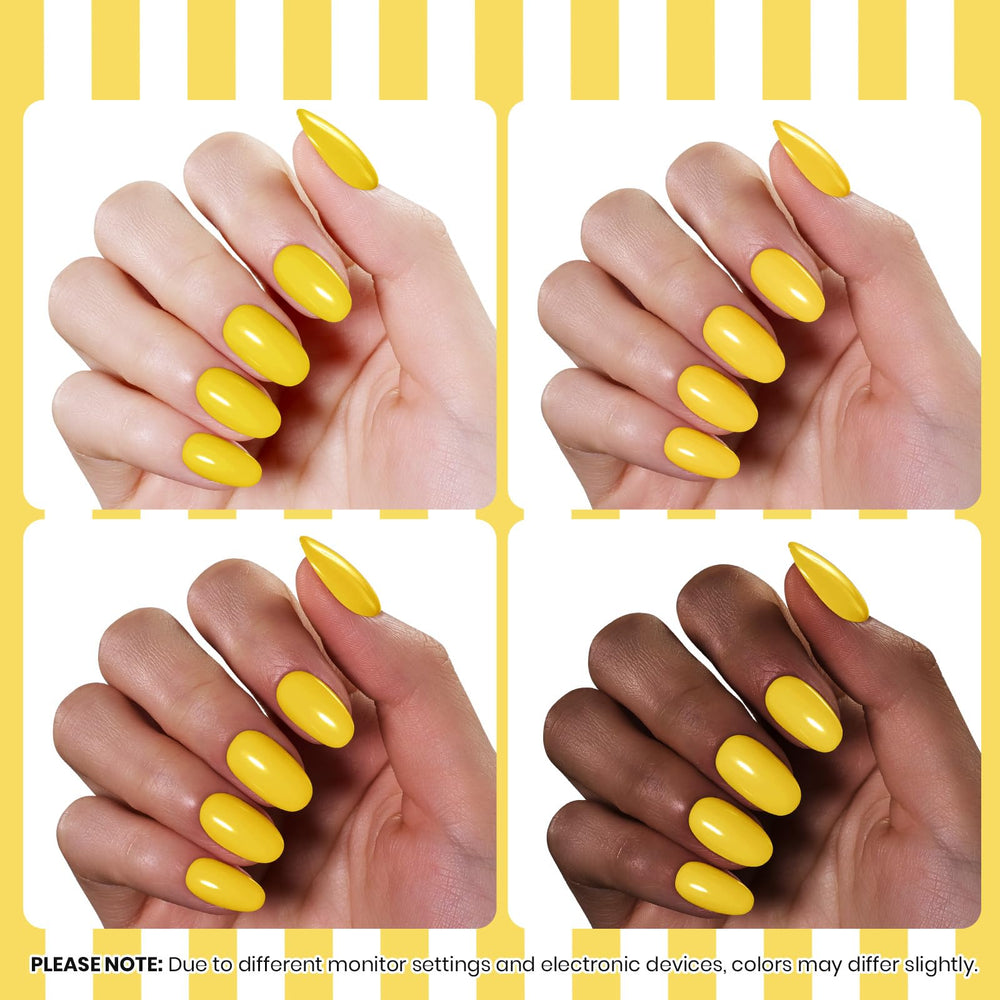 Close-up Beetles neon yellow nails showing glossy finish and smooth surface