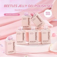beetles bridal manicure with soft pink glitter demonstrating elegant event-ready finish