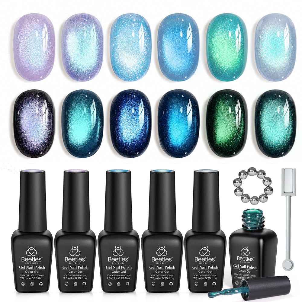 beetles Gel Polish front packaging showing six mermaid shades and magnet, professional kit