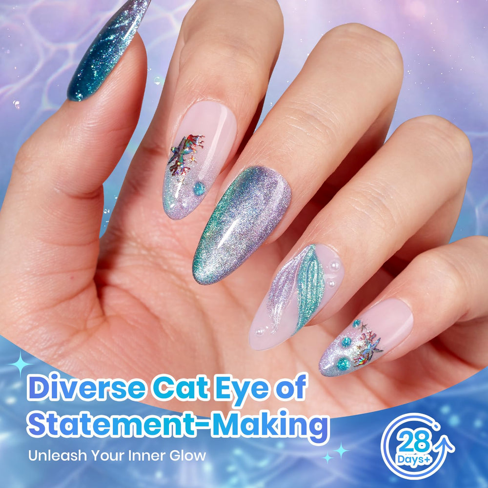 beetles Gel Polish lifestyle beach setup with finished nails, mermaid-inspired look