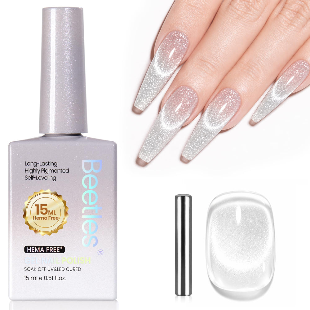Beetles Gel Polish front bottle showing sleek silver label and 15ml capacity for easy storage