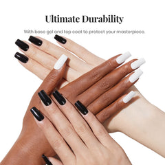 beetles finished manicure lifestyle shot showing classic black and white elegance