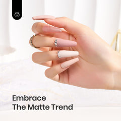 Beetles matte layer detail on nail showing velvety finish and chip-resistant benefit