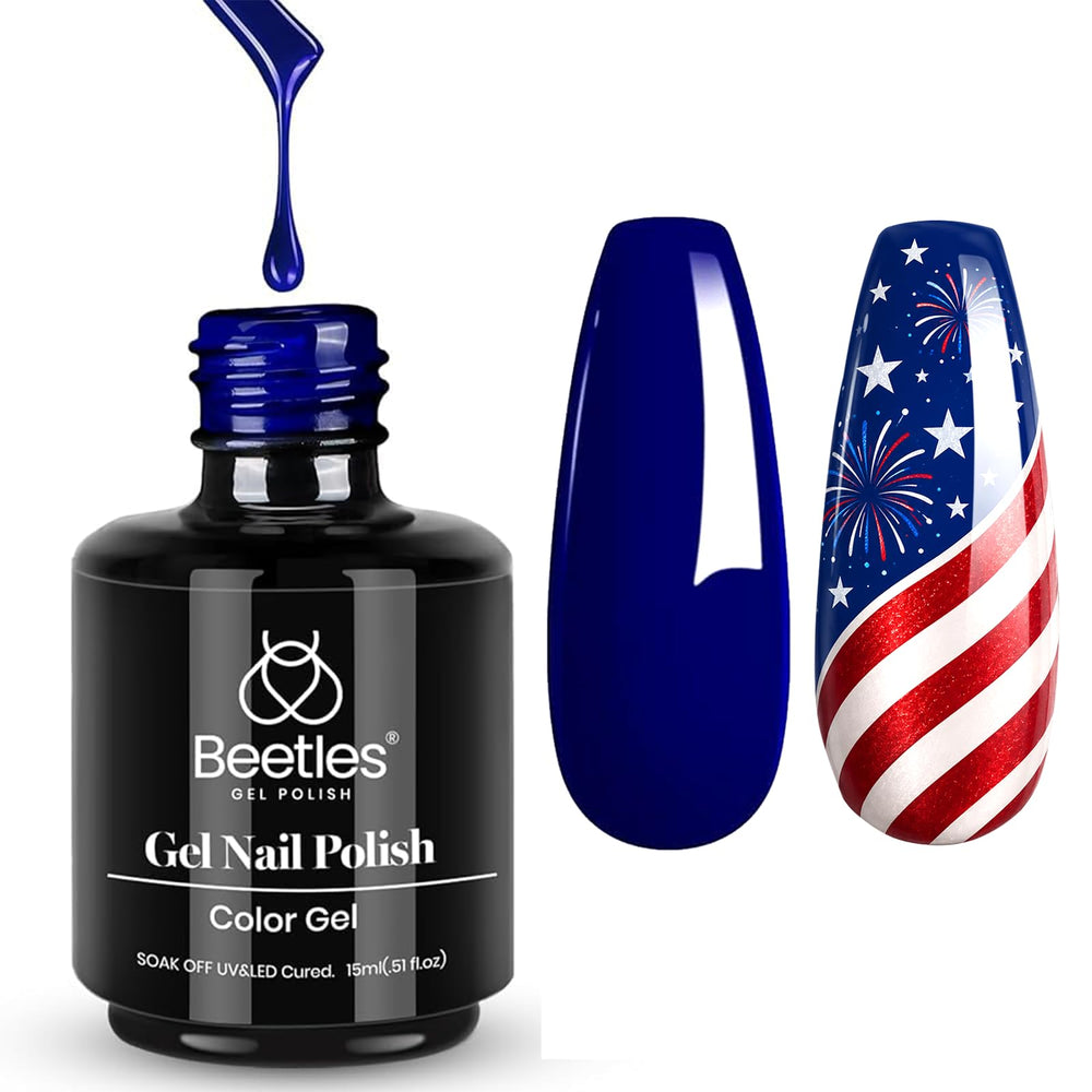 beetles bottle front view showing Midnight Ocean navy polish and glossy finish benefit