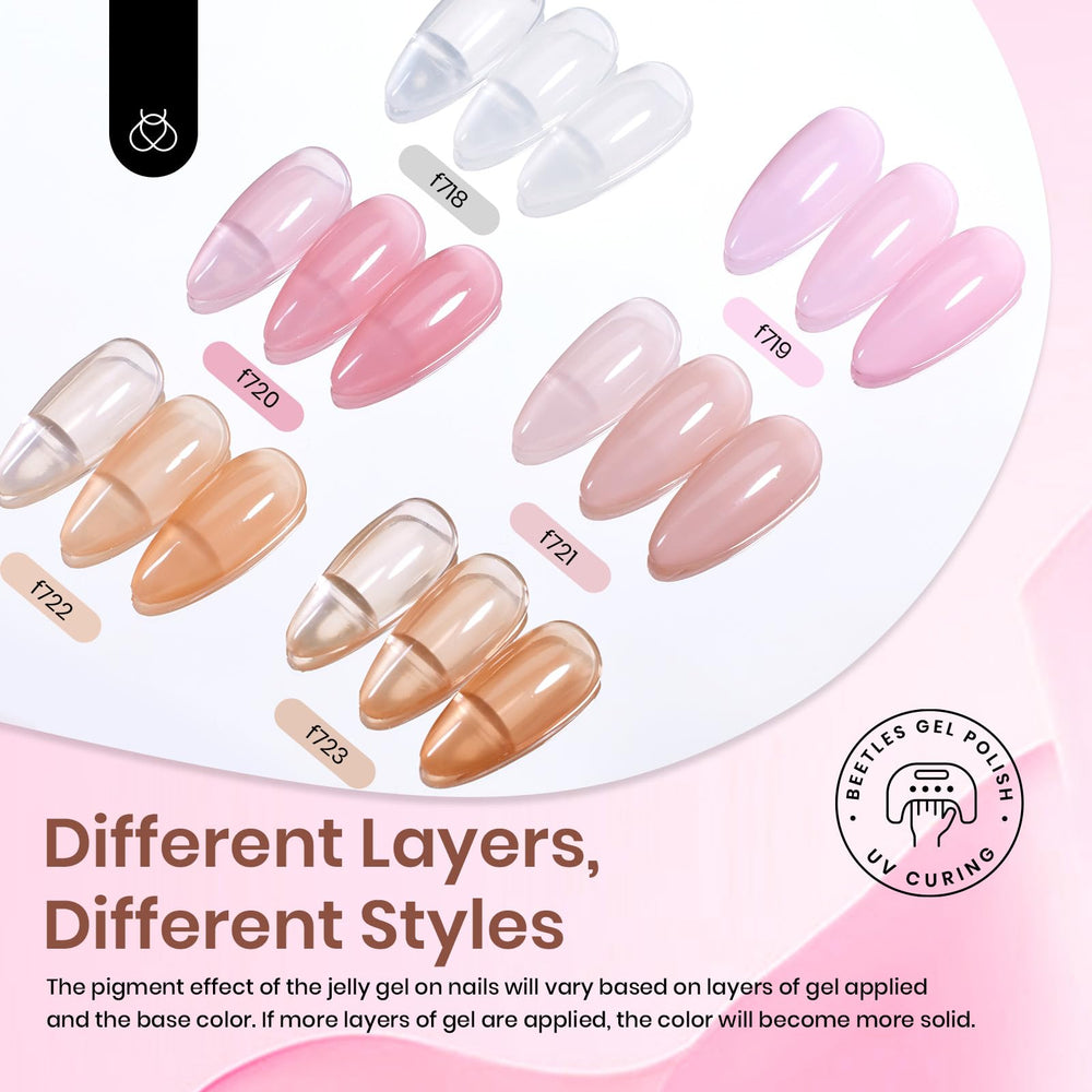 Beetles milky swatch gradient across nails illustrating translucent layering options and depth