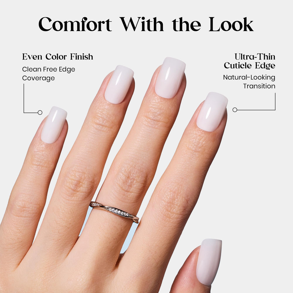 beetles milky white in-hand application demonstrating quick press-on benefit