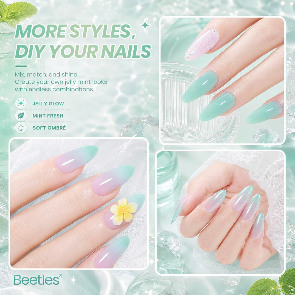 Beetles mint green polish being applied in salon showing professional-quality result
