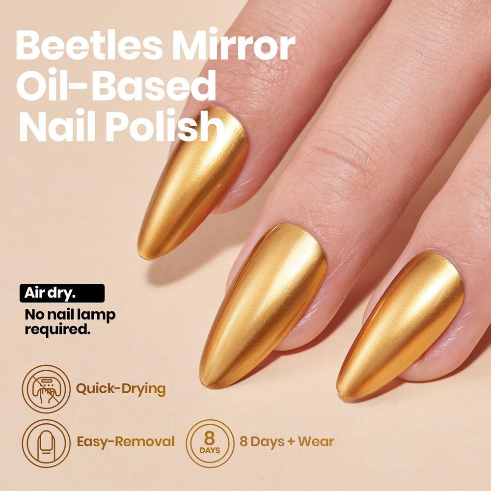 Beetles Mirror Gold brush stroke close-up demonstrating smooth application and coverage