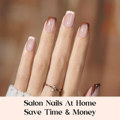 Beetles Gel Polish press-on nail held in hand showing true scale