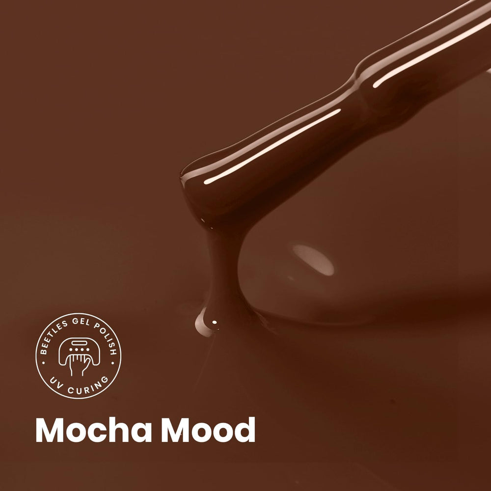 Beetles Gel Polish close-up texture of mocha mood showing even glossy finish benefit
