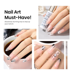 beetles nail art in use applying silver liner for crisp metallic accents