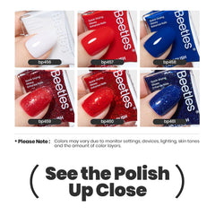 Beetles brand nail-art trio with French tips showcasing design possibilities