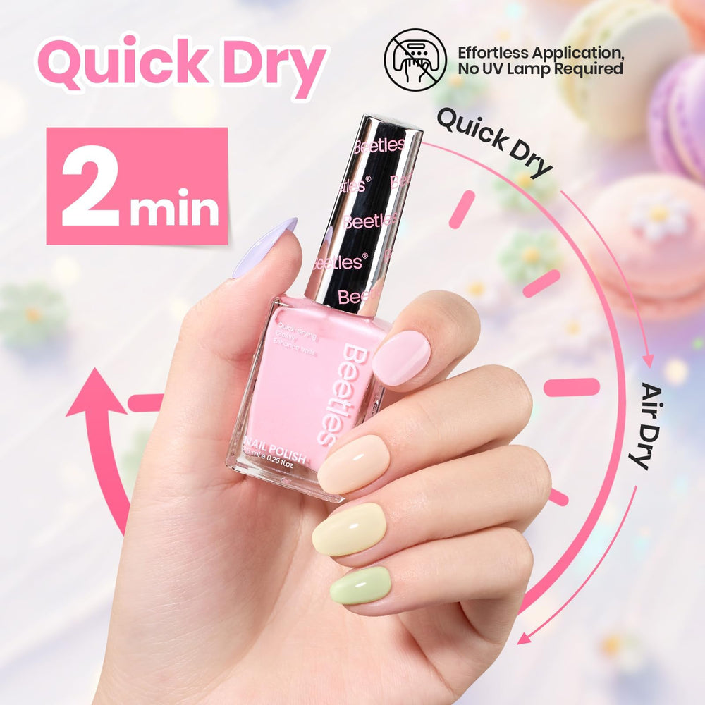 beetles nail swatch on hand model demonstrating true pastel coverage
