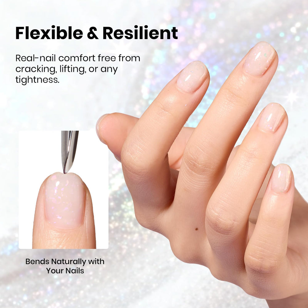 beetles nail swatch on hand displaying moonlit opal glow and strengthened nails