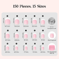 Beetles press-on nails on hand model, offering a polished everyday look