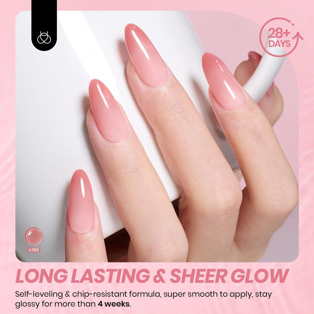 beetles nails on model showcasing sheer nude finish for wearable everyday elegance